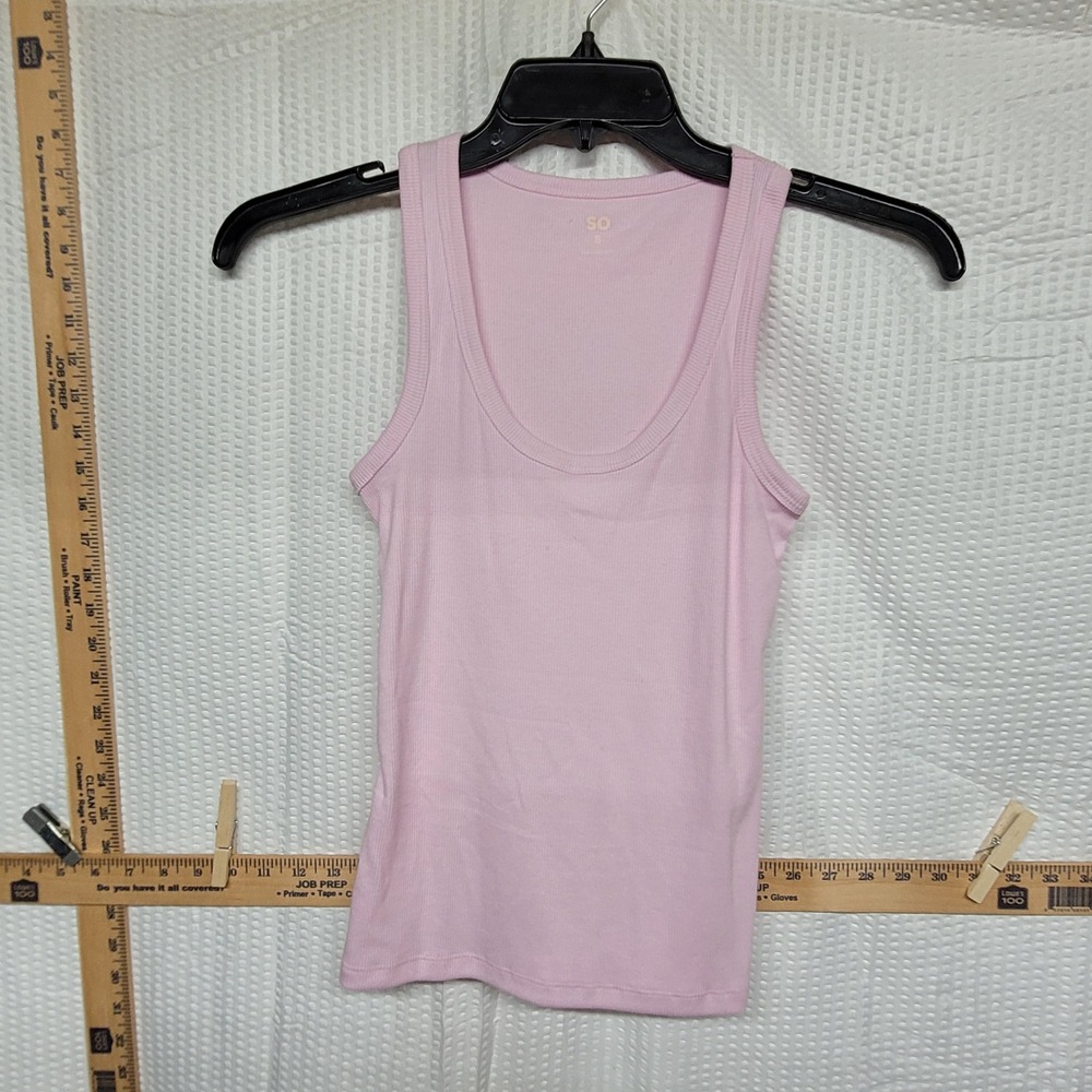 SO Pink Ribbed Tank Top Scoop Neck Sleeveless Basic Size S
